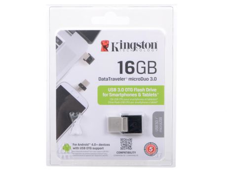 USB флешка Kingston DTDUO3 16Gb Black (DTDUO3/16GB) USB 3.0, microUSB / 70 МБ/cек / 10 МБ/cек