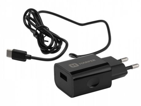 Сетевое зарядное устройство HARPER WCH-5118 BLACK 1xUSB 2.1A + кабель USB Type-C