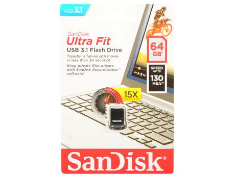 Внешний накопитель 64GB USB Drive USB 3.1 Sandisk ULTRA FIT черный (SDCZ430-064G-G46)