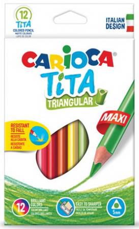 Карандаши цветные утолщенные CARIOCA "Tita Triangular Maxi", 12 цветов, пластиковые, трехгранные, 5
