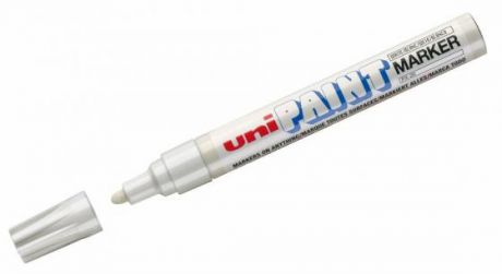 Маркер-краска лаковый (paint marker) UNI (Япония) Paint, белый, 2,2-2,8 мм, нитро-основа, алюминиевы