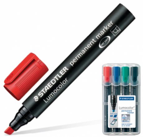 Набор маркеров перманентных Staedtler "Lumocolor" 2.5 мм 4 шт синий зеленый черный красный