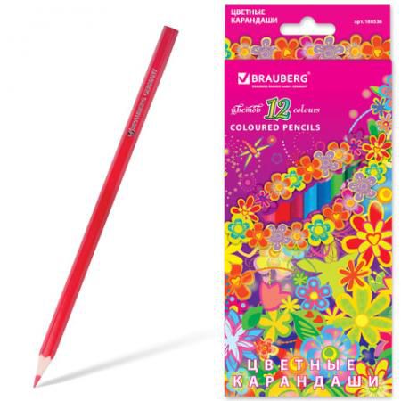 Набор цветных карандашей BRAUBERG "Blooming flowers" 12 шт 176 мм