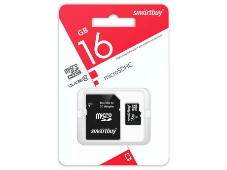 Карта памяти Micro SDHC 16GB Smartbuy Сlass 10 UHS-I (с адаптером SD)