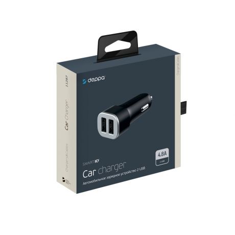Автомобильное зарядное устройство Deppa 2 USB 4.8A, черный