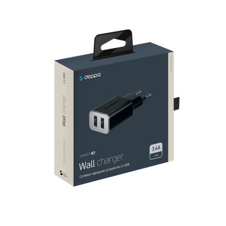 Сетевое зарядное устройство Deppa 2 USB 3.4А, черный