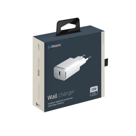 Сетевое зарядное устройство Deppa USB Type-C, Power Delivery, 18Вт, белый