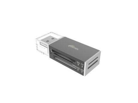 Картридер RITMIX CR-2042 silver, SD/microSD, поддерживает SD, microSD, MS, M2 карты памяти, Plug-n-Play, питание от USB, 5В, скорость, до 480 Мбит/с