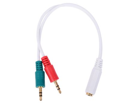 Кабель аудио сигнала Cablexpert CCA-418W, джек3.5 наушники + 3.5 микрофон-> джек3.5 4pin, длина 20см, белый