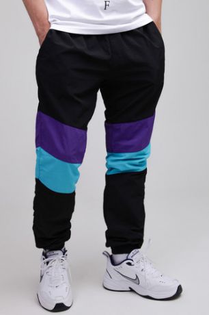 Брюки URBAN CLASSICS 3-Tone Crinkle Track Pants (Black/Ultraviolet/Aqua, L)