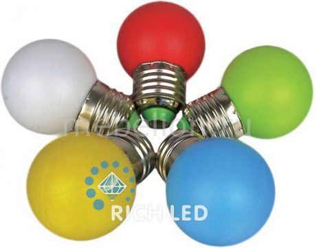 Лампа светодиодная RichLED RL-BL E27 220В 1Вт мультиколор RL-BL-E27-G45-RGB