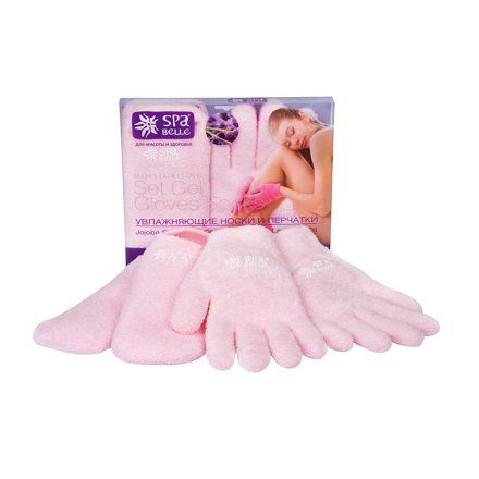 Spa Belle, Увлажняющие гелевые перчатки и носки, цвет розовый с лавандой (комплект)