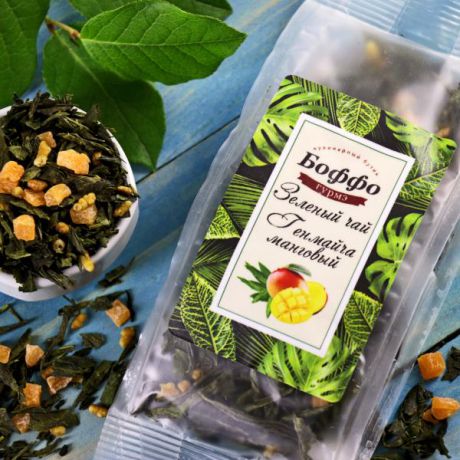 Ароматизированный зелёный чай "Генмайча манговый", чайная коллекция Боффо (50 г)