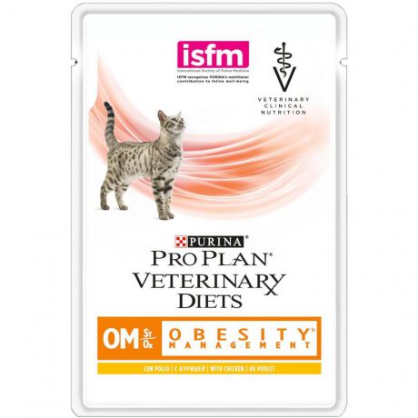 Консервированный корм Purina Pro Plan Veterinary diets OM, корм для кошек при ожирении, курица, пауч, 85 г 12381674