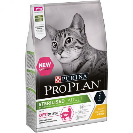 Сухой корм Purina Pro Plan для стерилизованных кошек и кастрированных котов с чувствительным пищеварением, с курицей, пакет, 3кг 12370522