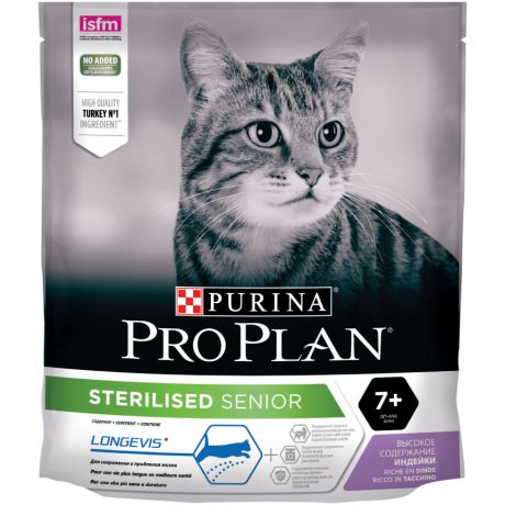 Сухой корм Purina Pro Plan для стерилизованных кошек и кастрированных котов старше 7 лет, индейка, пакет, 400 г 12372504