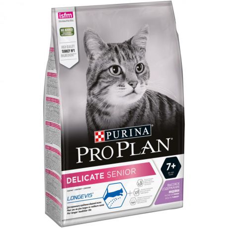 Сухой корм Purina Pro Plan Delicate Senior для взрослых кошек старше 7 лет с чувствительным пищеварением, с индейкой, пакет, 3 кг 12381691