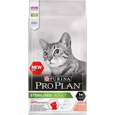 Сухой корм Purina Pro Plan для стерилизованных кошек и кастрированных котов (для поддержания органов чувств), с лососем, пакет, 10 кг 12370351