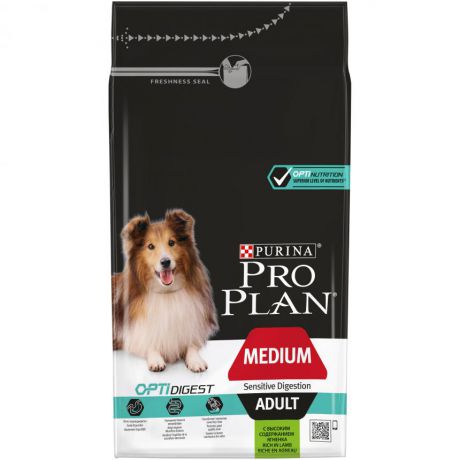 Сухой корм Purina Pro Plan для взрослых собак средних пород с чувствительным пищеварением, ягнёнок с рисом, пакет, 1,5 кг 12278110