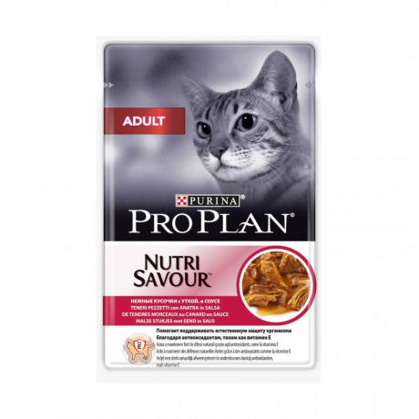 Консервы для взрослых кошек Purina Pro Plan Adult, утка в соусе, пауч, 85 г 12342770