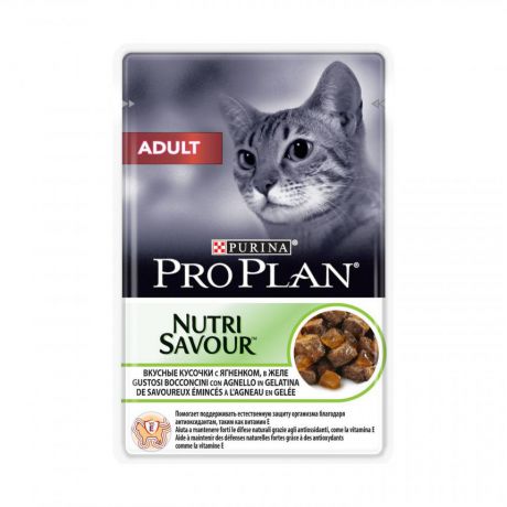 Консервы для взрослых кошек Purina Pro Plan Adult, ягнёнок, пауч, 85 г 12287095