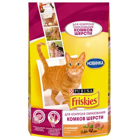 Сухой корм для кошек Purina Friskies с контролем образования комков шерсти в ЖКТ, курица с овощами, пакет, 1,5 кг 12261250