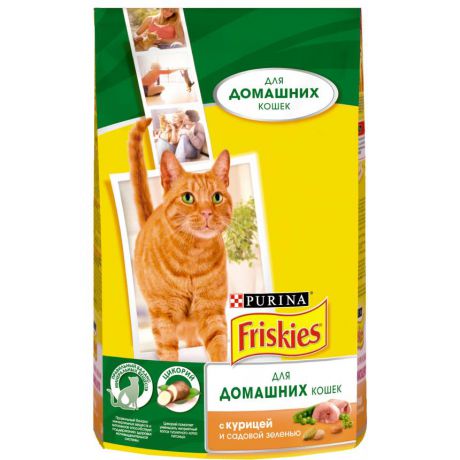 Сухой корм для домашних кошек Purina Friskies, курица и садовая зелень, пакет, 1,5 кг 12274330