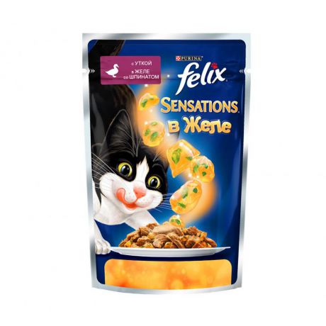 Консервы для кошек Purina Felix Sensations, утка со шпинатом, пауч, 85 г 12318963