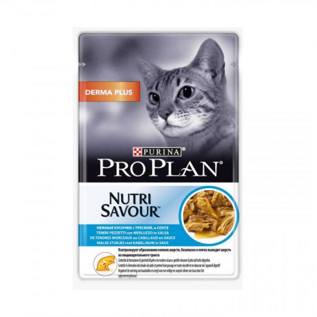 Консервы Purina Pro Plan для кошек с чувствительной кожей, треска в соусе, пауч, 85 г 12342771