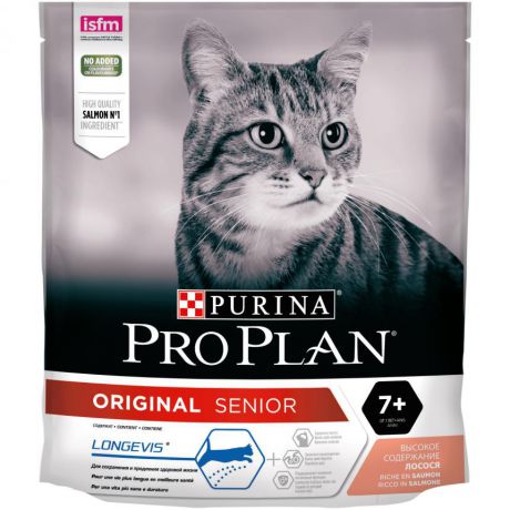 Сухой корм Purina Pro Plan для взрослых кошек старше 7 лет, с лососем, пакет, 400 г 12372503