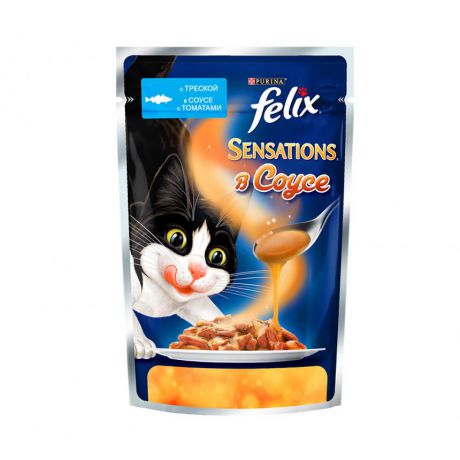 Консервы для кошек Purina Felix Sensations в Удивительном соусе, треска с томатами, пауч, 85 г 12318966