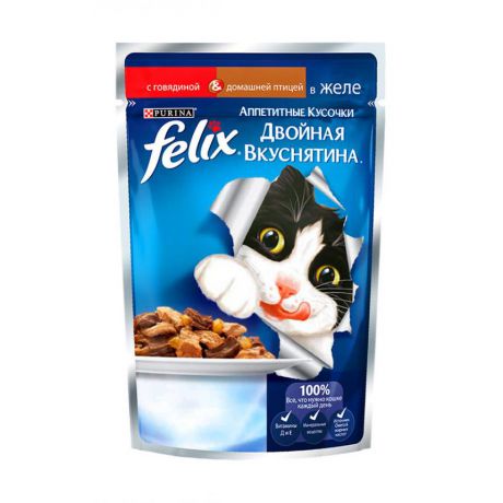 Консервы для кошек Purina Felix Аппетитные кусочки Двойная вкуснятина, говядина и птица, пауч, 85 г 12294934