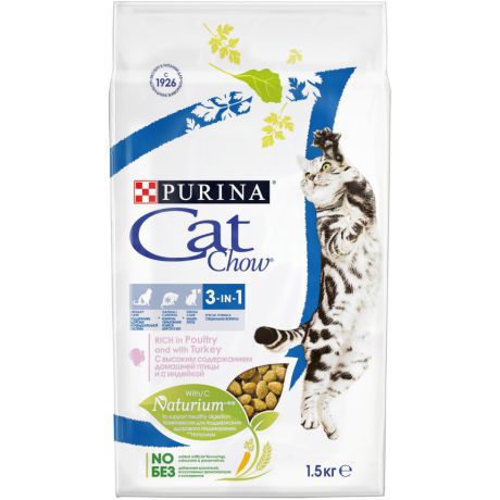 Сухой корм для кошек Purina Cat Chow Feline тройная защита, домашняя птица и индейка, пакет, 1,5 кг 12212308