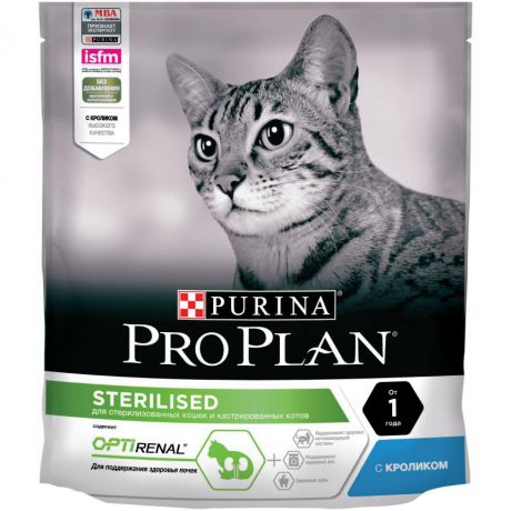 Сухой корм Purina Pro Plan для стерилизованных кошек и кастрированных котов, кролик, пакет, 400 г 12371754