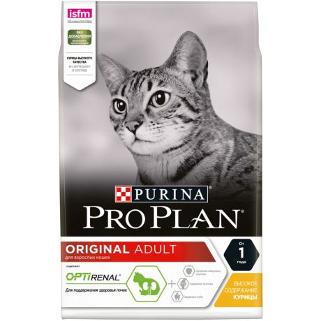 Сухой корм для взрослых кошек Purina Pro Plan Adult, курица, пакет, 3 кг 12369795