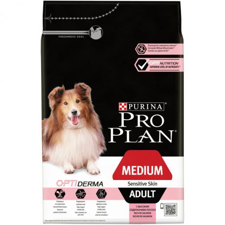 Сухой корм Purina Pro Plan для взрослых собак средних пород с чувствительной кожей, лосось с рисом, пакет, 3 кг 12272211