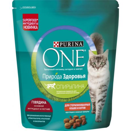 Сухой корм Purina One Природа Здоровья для стерилизованных кошек и кастрированных котов, с высоким содержанием говядины, 680 г 12384644
