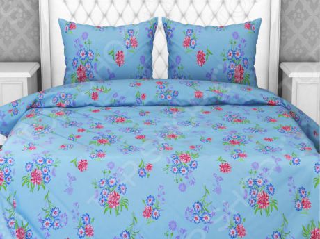 Комплект постельного белья Ricotio «Букетики». Цвет: голубой