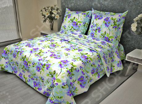 Комплект постельного белья Ricotio «Яблоневый цвет». Цвет: голубой