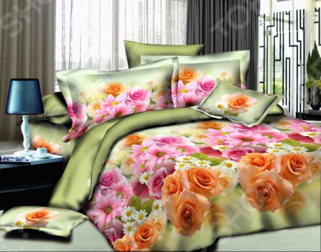 Комплект постельного белья «Счастье в цветах». 1,5-спальный. Рисунок: цветочная поляна