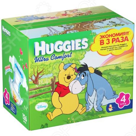 Подгузники HUGGIES Ultra Comfort DISNEY Box для девочек 8-14 кг. 126 шт. Размер 4