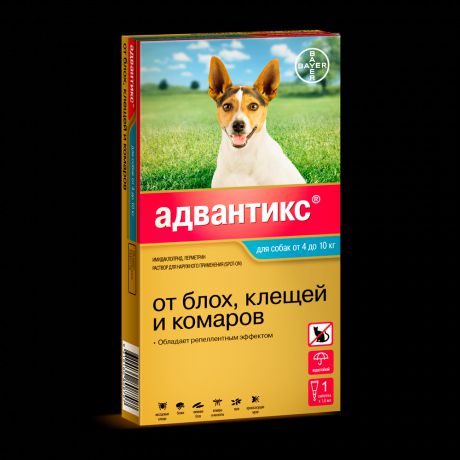Капли для собак BAYER ADVANTIX от блох, клещей, комаров 100 (4-10кг веса)
