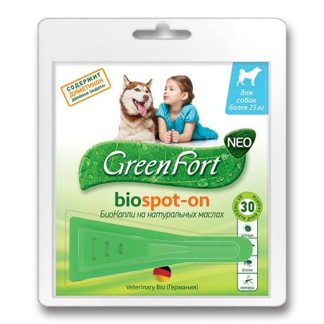БиоКапли Green Fort Neo spot-on от блох и клещей для крупных собак более 25кг, 2,5мл