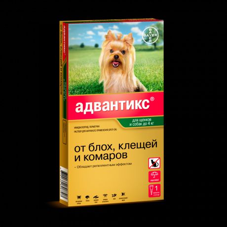 Капли для собак BAYER ADVANTIX от блох, клещей, комаров 40 (до 4 килограмм веса)