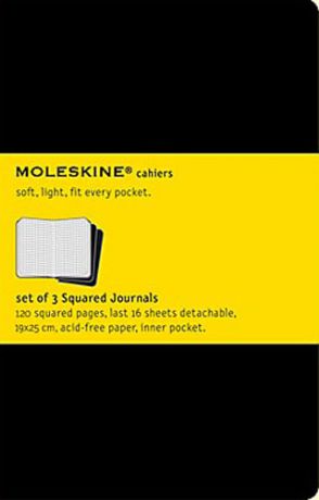 Moleskine/Молескин Тетрадь Cahier", ХLarge, 19х25 см, 120 листов, клетка, черная, 3 штуки, в блистере"