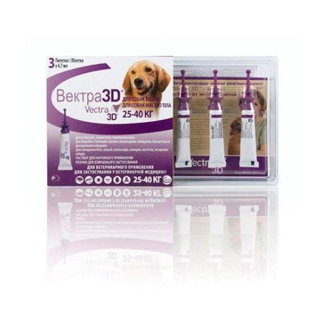 Капли для собак CEVA Вектра 3D 25-40кг инсектоакарицидные 4,7мл, 3 пипетки