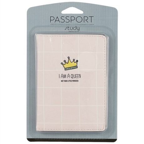 Обложка для паспорта 100х135мм, искус. кожа Коллекция Funny, корона, бледно-розовый