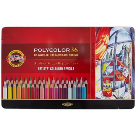 Набор цветных карандашей, Koh-I-Noor/Кохинор, Polycolor, 36 цветов, в жестяной коробке