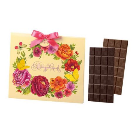 Шоколад горький и молочный Плитка большая с розами конверт 120гр.