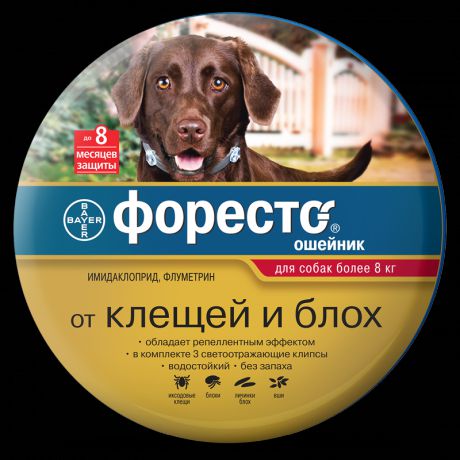 Ошейник для собак BAYER Foresto от 8кг от клещей и блох, защита 8 месяцев 70см